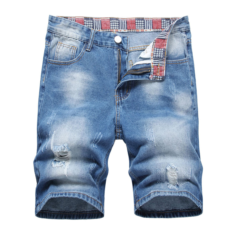 Män korta jean denim byxor rippade nödläge knälängd mitten midja hål orsakande fashional blekt repade shorts