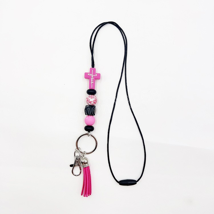 Colorful Cross Handmade Beaded Silicone Key Chains Necklace Fashion Keyring Women Men New Car Bag Key Chains Pendant Necklace