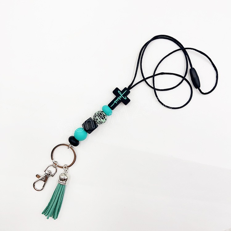 Colorful Cross Handmade Beaded Silicone Key Chains Necklace Fashion Keyring Women Men New Car Bag Key Chains Pendant Necklace