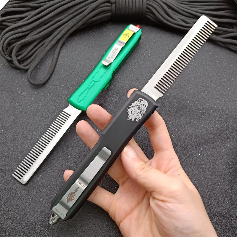 Micro tech A6 Automatic knife comb 3.543" 5CR13 Steel Blade,Aluminum Handles, Camping Outdoor Tactical Combat Self-defense Tool EDC Pocket Knives