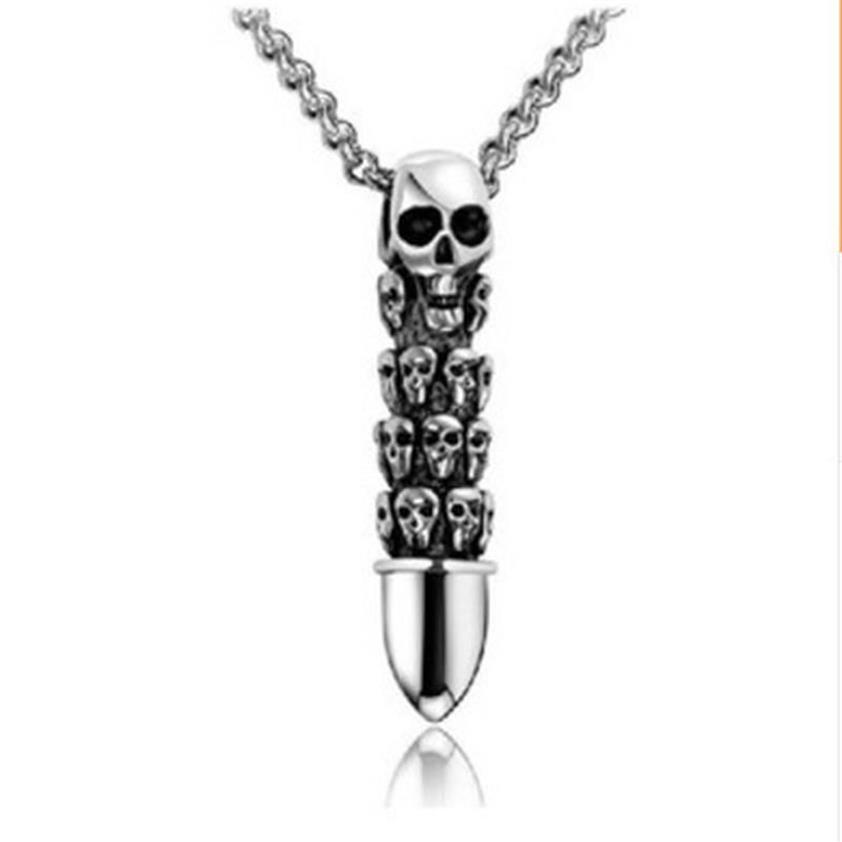 Pendentif Colliers Crâne Collier en acier inoxydable Collier de charme de mode classique pour hommes Hip-Hop Rappeur Bijoux gothiques pour Boyfrien286S