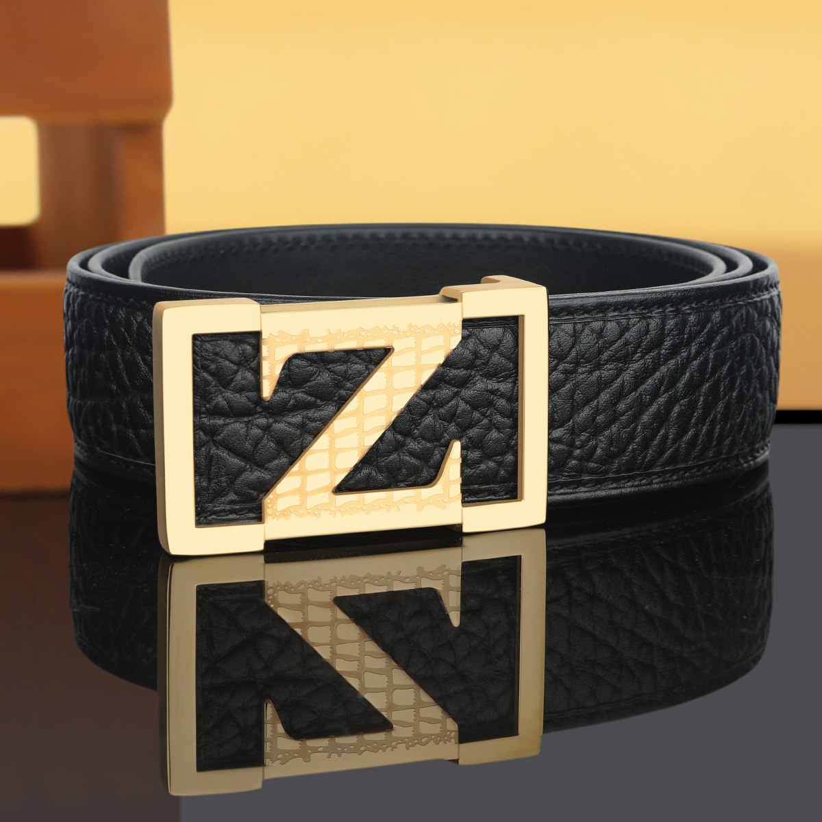 High end men's leather belt, genuine African  leather, Z-letter smooth buckle, busins casual men's formal pants belt