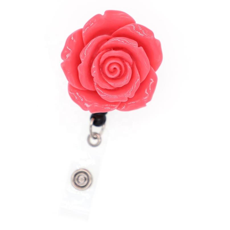 Key Rings Multicolor Resin Rose Flower Shape Retractable Badge Reel Holder With Alligator Clip For Decoration276x