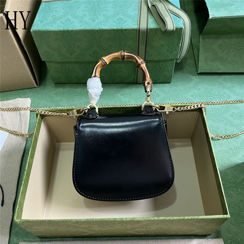 Designer de luxe femmes bambou 1947 760246 haut bandoulière sac à main en cuir noir sac à main 7A meilleure qualité