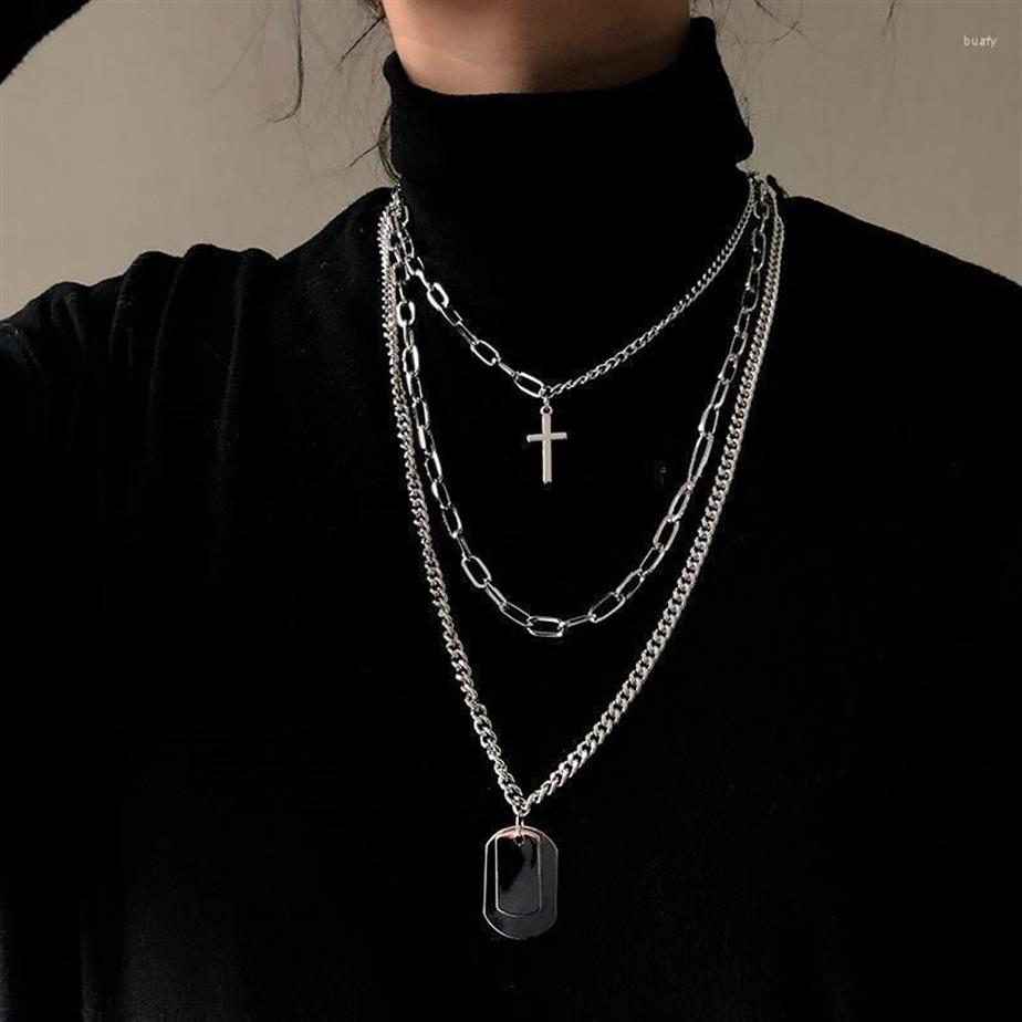 Pendant Necklaces Trendy Metal Cross Women Necklace Sliver Punk Multi-layer Jewelry Personality Cool Chain Gifts259S