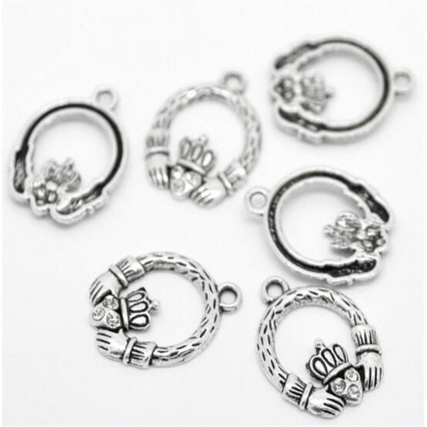 Entier- 100 pièces Antique ton argent strass Claddagh anneau pendentifs à breloque 25x18mm résultats de bijoux faisant bricolage entier J0506262c