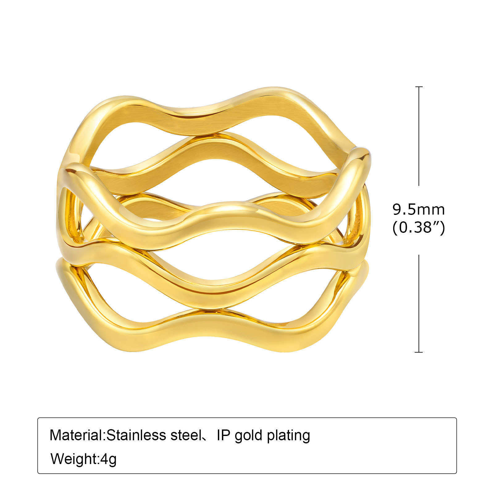 Jewelry Women's Fashion Stainless Steel Wave Ring Gold Hualan Xin Jewelrystar