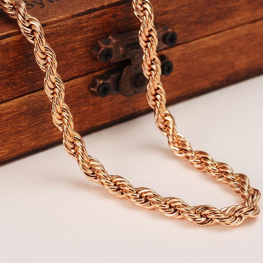 Rich Women's Fine Rope Chain 18 K Rose Solid Gold G F tjock 5mm halsband 24 19 6inch Select282T