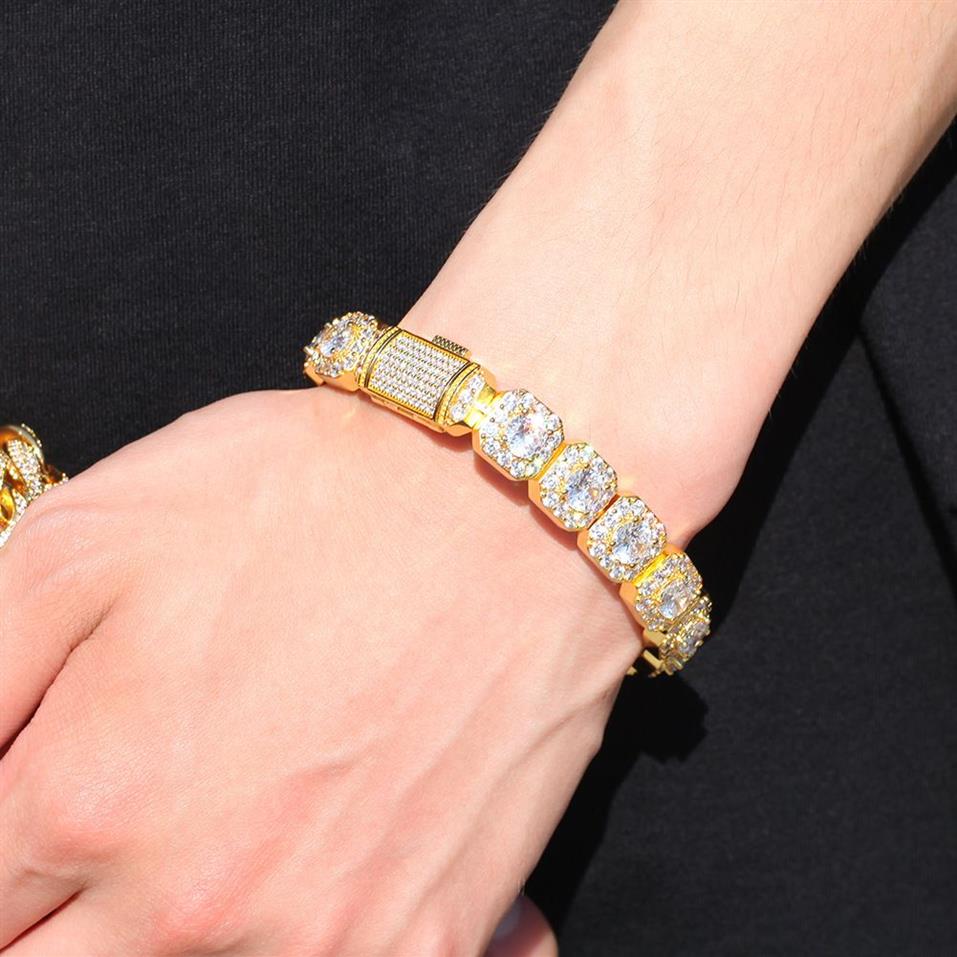 Bracelets de Tennis en diamant glacé carré de 13MM, chaîne en zircone cubique, diamant de styliste en or 14K, bijoux pour hommes 292y