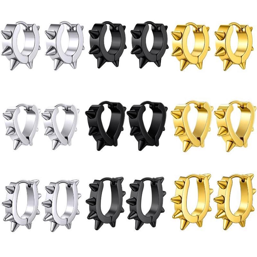 Cerceau Huggie Punk boucles d'oreilles à pointes coeur rond en acier inoxydable Cartilage Stud hommes femmes Cool Style gothique gros bijoux cerceau Hoop277F