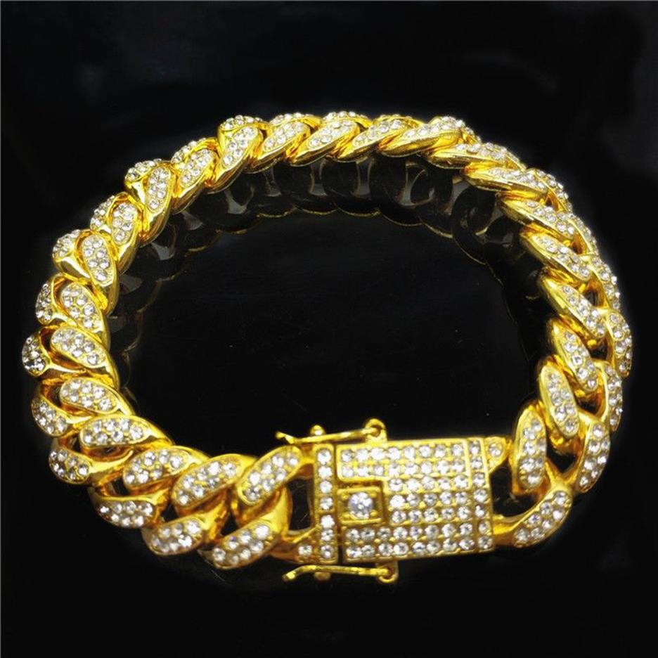 Chaînes à pendentifs à maillons cubains, bijoux hip-hop, diamant complet 18 carats, 12mm de large, bracelet à chaîne cubaine pour hommes 236H