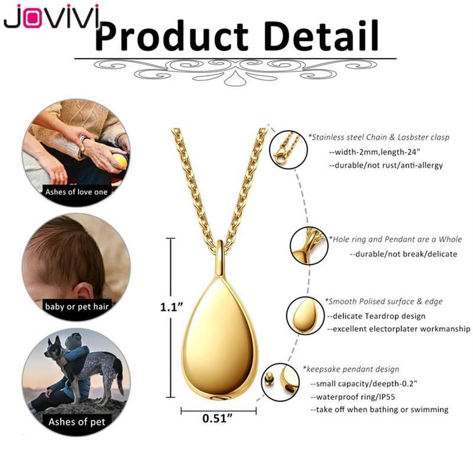 Jovivi Teardrop Cremation Urn NecklaceFill Kit Waterdrop Locket for Ashes Pendant Neckalces Memorial Keepsake Jewelry Necklaces206m