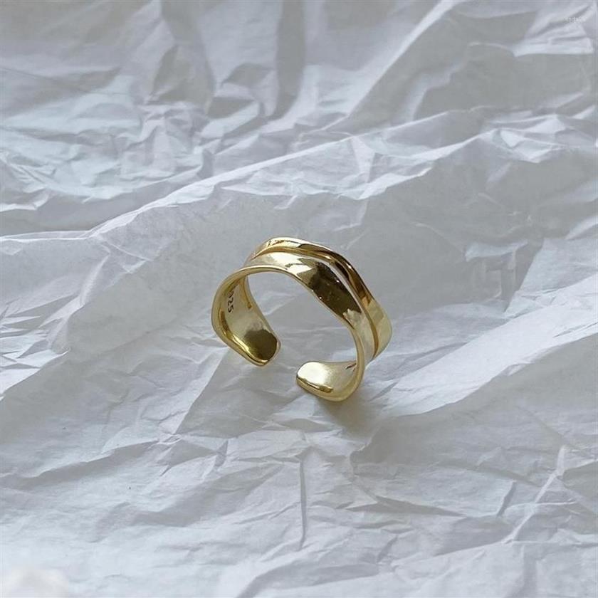 Кольца-кластеры золотого цвета, нерегулярные двухслойные, элегантные для женщин, волнистая форма, стерлинговое серебро 925 пробы, вечерние украшения для девочек, Gift263n