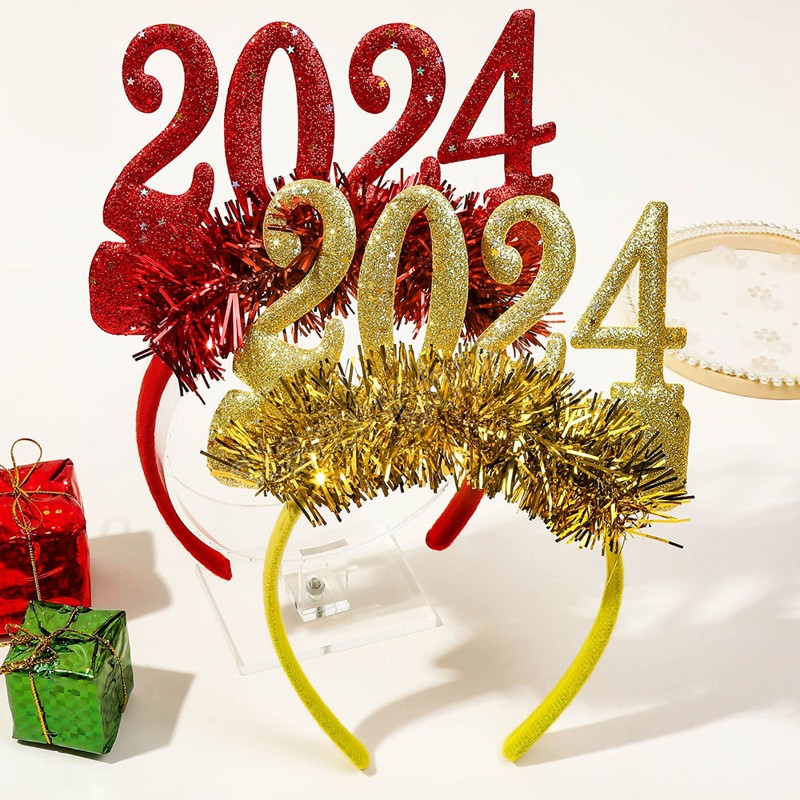 2024 Nieuwjaar Decor Meisjes Haar Hoepel Ster Glitter Klatergoud Hoofdtooi Nummer Christmas Party Hoofdbanden Voor Creatieve Foto Props