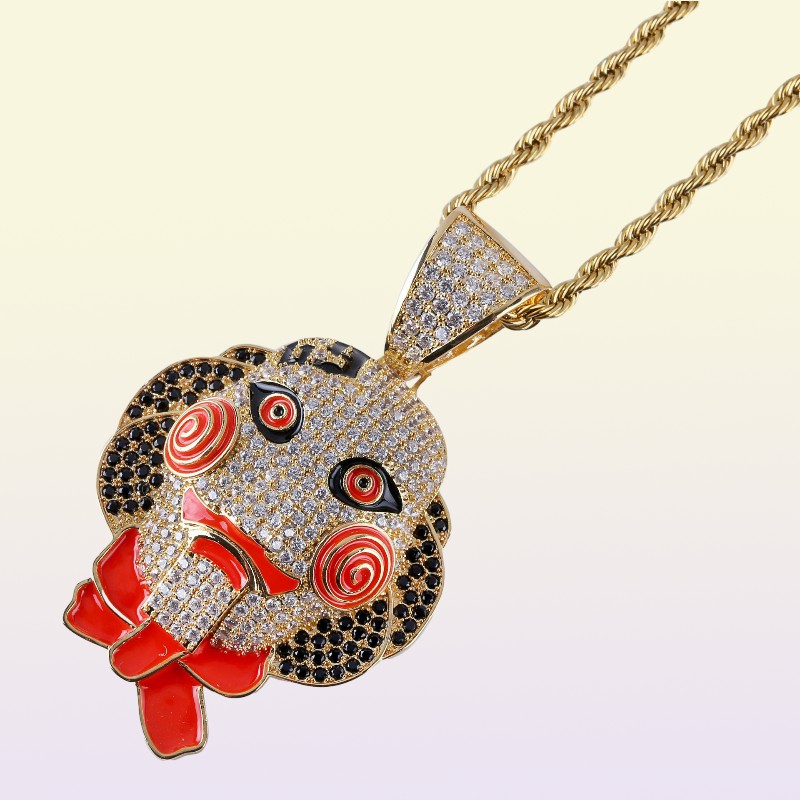 Gioielli Hip Hop Ciondolo ghiacciato Collana di design di lusso Ciondoli a catena in oro da uomo Bling Diamond Clown Tekashi69 Saw Billy Cosplay3521790