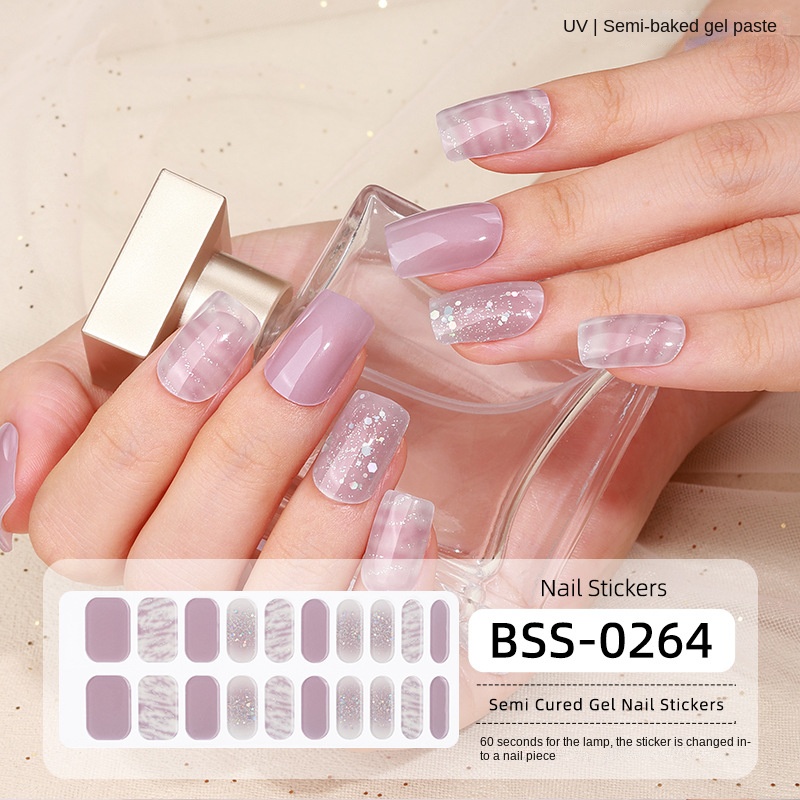 Semi Cured Gel Nail Strips Gel Nail Stickers Manicure Stickers and Includes Nail File, Sealing Strip & Wooden Stick