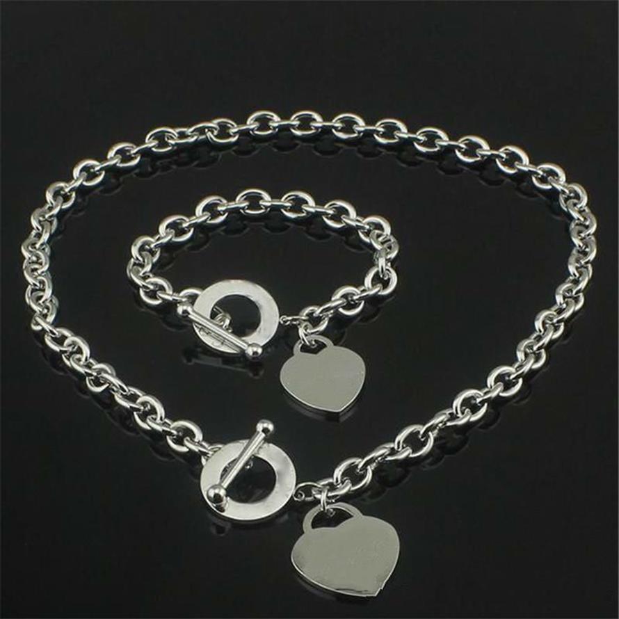 Christmas Gift 925 Silver Love Necklace Bracelet Set Wedding Statement Jewelry Heart Pendant Necklaces Bangle Sets 2 in 1270R