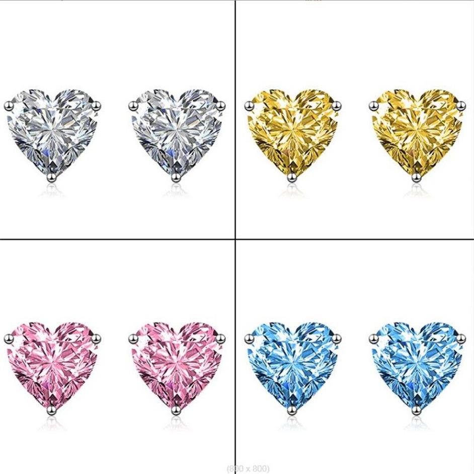 2022 Ins Top Sell Orecchini a bottone Semplici gioielli di moda Solitario Multi colore 5A Zircone cubico CZ Diamante 925 Sterling Silver Heart 1969