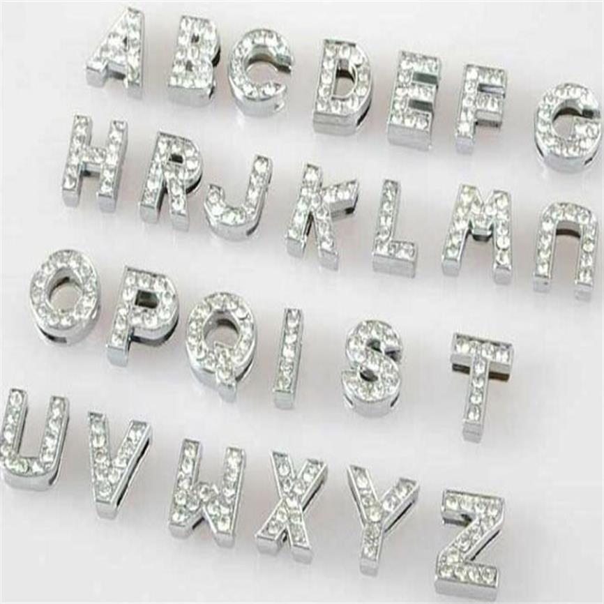 Entier 10mm / A-Z strass complets lettres coulissantes DIY Alphabet Charm Accessoires adaptés aux porte-clés collier pour animaux de compagnie 10mm264m