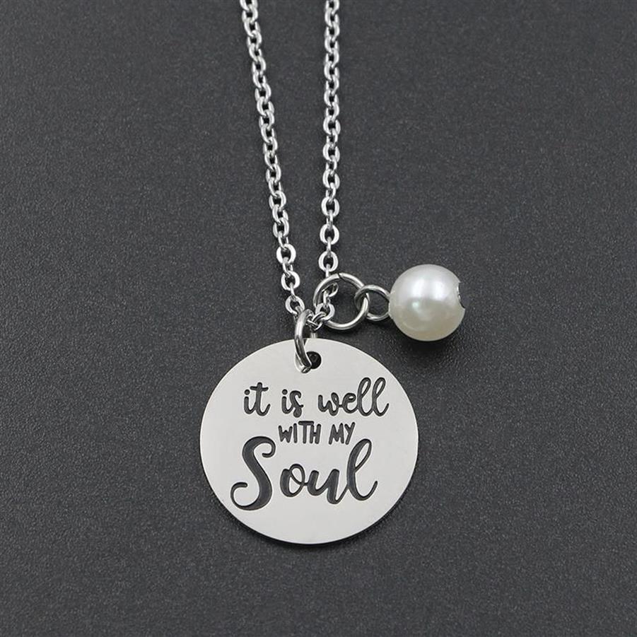 Pendentif Colliers Mode Bible Verse Collier C'est bien avec mon âme Citation en acier inoxydable Écriture Bijoux chrétiens CadeauxPend271T