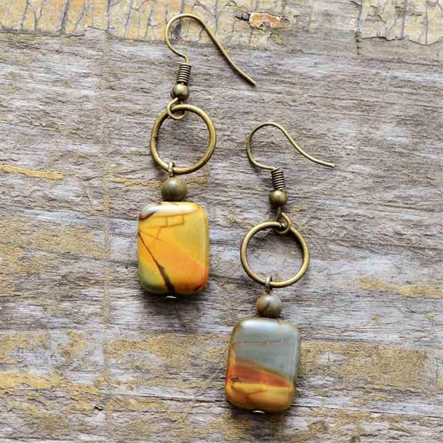 Cuelga los pendientes de la lámpara para mujer Vintage Piedra Natural Boho Diseñador Bohemio Joyería Étnica Europea DropDangle284k