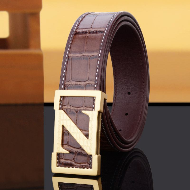 Bältesläderkrokodilmönster Fashionabla Z-Line Inner Wear Smooth Buckle Men's Pants Belt Pure Cowhide Board Buckle Luxury Products