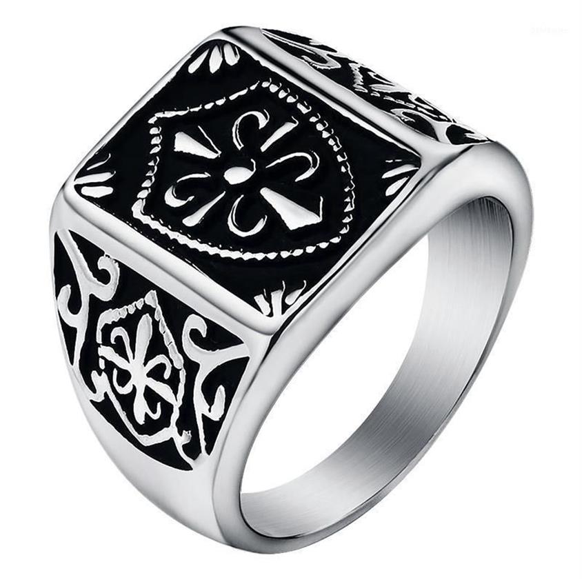 Mode Or Couleur Fleur De Lis Bouclier Bague Pour Hommes Couleur Argent Croix Crête Chevalière En Acier Inoxydable Biker Bijoux Taille 7-1255r