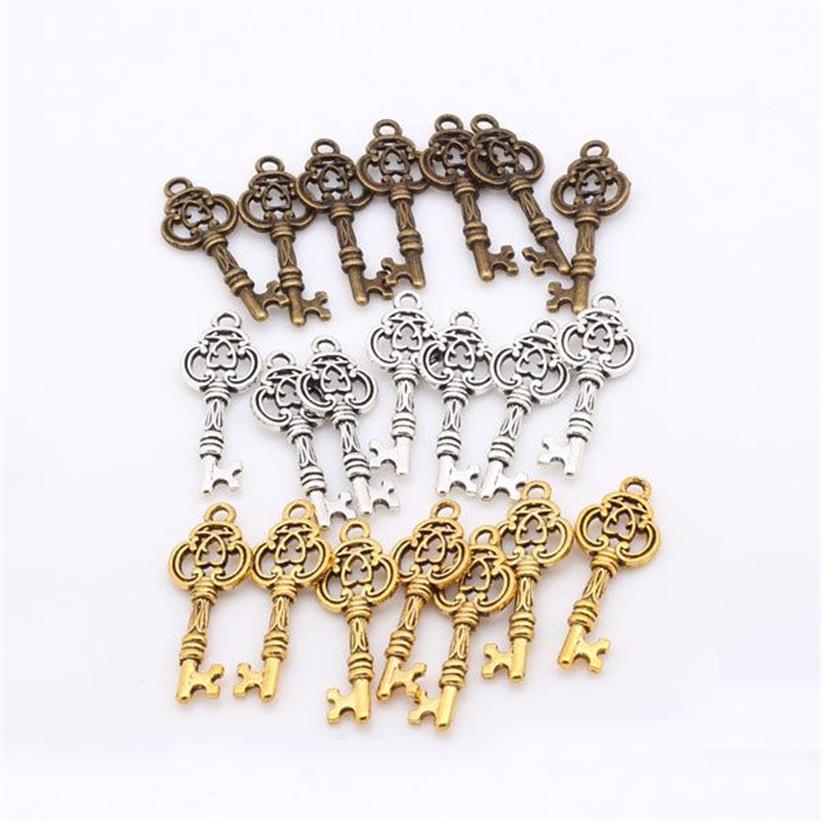 Whole-Key shaped Charm Three Color Vintage Metal Zinc Alloy Fine Trendy Keys Pendant Charms for Jewerly 9 26mm 6478235g