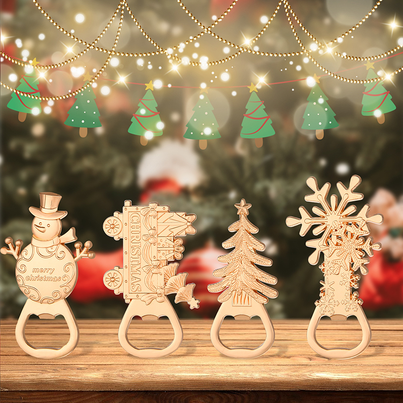 Christmas Decorative Bottle Opener Cartoon Christmas Tree Snowman Metal Party Gift Openers Kitchen Bar Tools