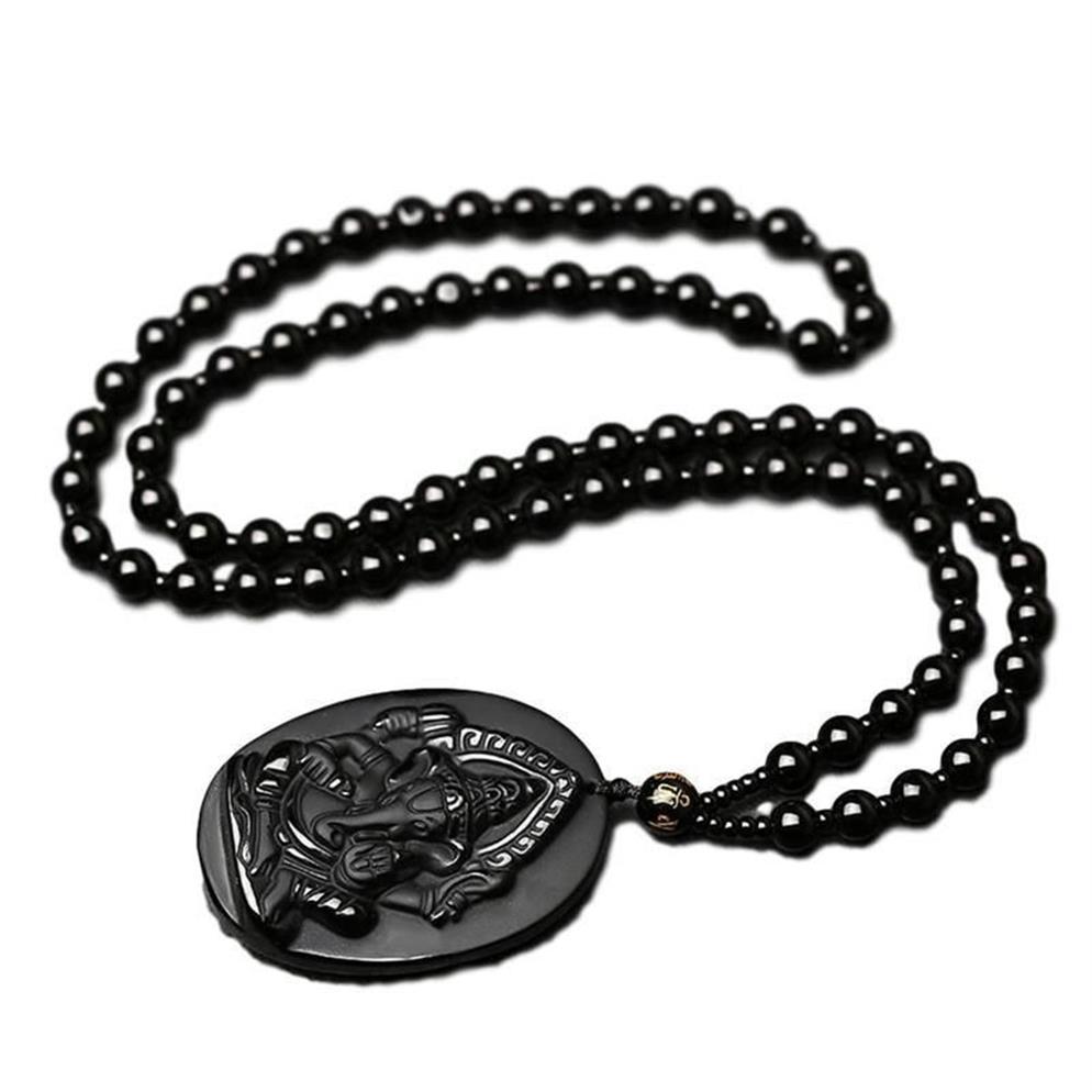 Colares de pingente Ganesha Preto Obsidian Esculpido Ganesh Elefante Sorte Pingentes Colar Fine Crystal JewelryPendant235p