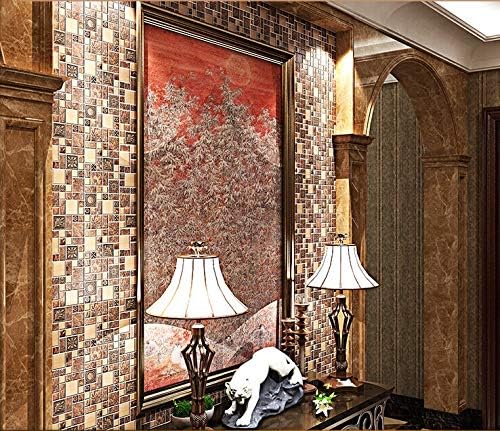 11-PCS Antique Wall Tiles, Copper Stainless Steel and Resin Blend Mosaic Tile 3D Rock Finish Design, Perfect for Kitchen Backsplash, Bathrrom Shower and Accent