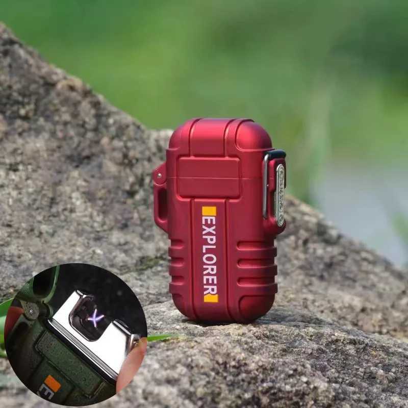 Utomhusvattentät elektrisk dubbel båge lättare USB uppladdningsbar bärbar camping vindtät tändning mäns överlevnadsverktyg