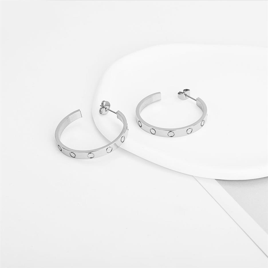 Högutgåva Hoop Huggie Screw Stud Love Earrings For Women Ladies Girls Gift Jewelry 316L Titanium Steel Designer Jewelry Surfa290s