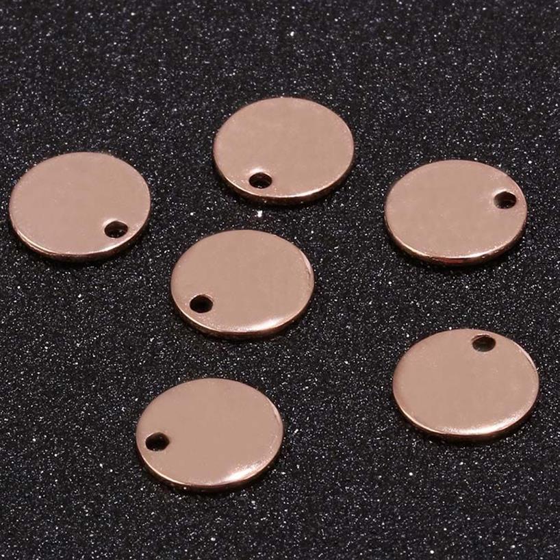 304 acciaio inossidabile oro rosa moneta disco fascino rotondo timbra etichette vuote metallo fornitura di gioielli 8mm 10mm217Q