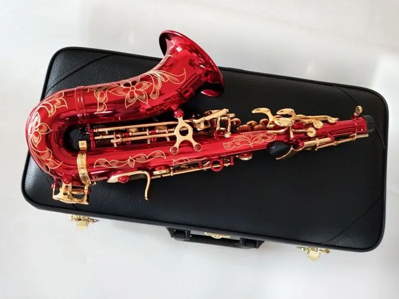 Suzuki Lacked Gold Best Quality New Soprano Curved Neck Saxophone Brass Body Students Musikinstrument Gratis frakt AAA