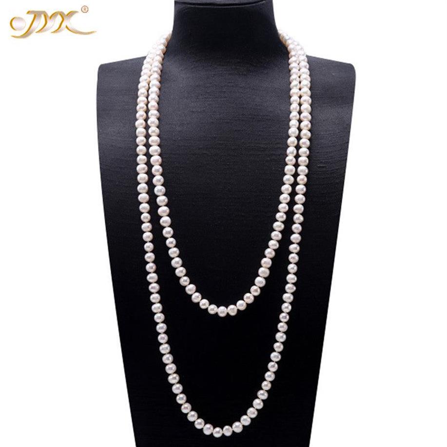 JYX colliers de pull de perles long rond blanc naturel 8-9mm collier de perles d'eau douce naturelles collier de charme sans fin 328 201104245l