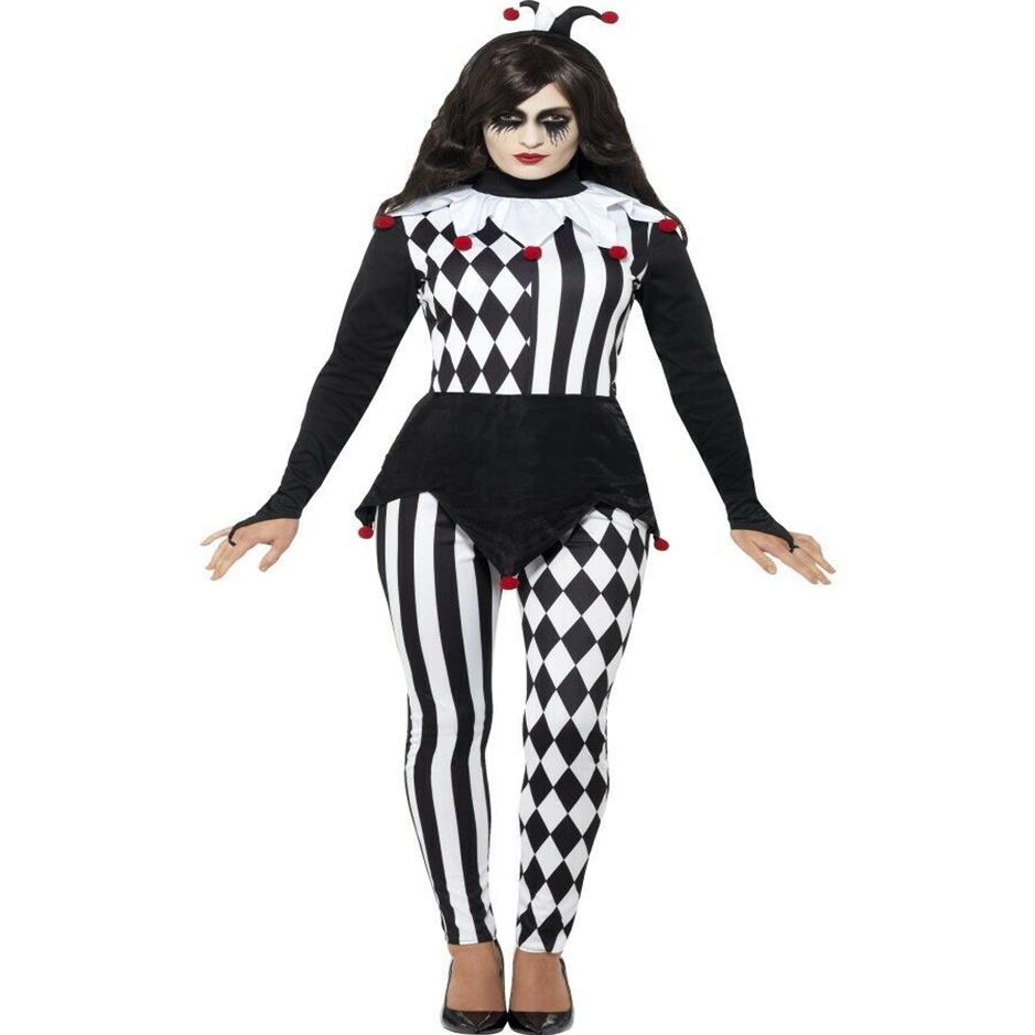 Senhoras Jester Traje de Halloween Adultos Palhaço Arlequim Vestido Extravagante Roupa Feminina SM1898 MLXL240a