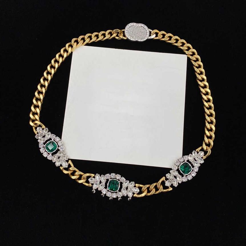 Volledige Diamond Emerald Kettingen Designer Brief Hanger Ketting Hoge Kwaliteit Dubbele Alfabet Strass Metalen Ketting Paleis Stijl J236J