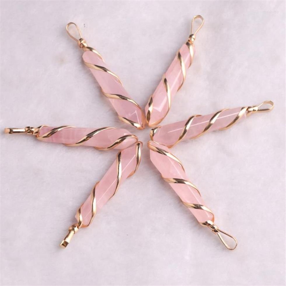Anhänger Halsketten 6 Teile natürliche Energieheilung Edelstein Sechseckel kristallspunkten Rosenquarzdraht für Frauen Girls202f