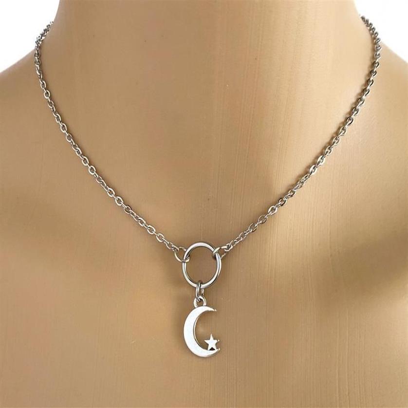 Pendant Necklaces Obedient Moon And Star Necklace Cautious Japanese Collar O Ring Discreet Day Submissive Gothic Chains FashionPen3374
