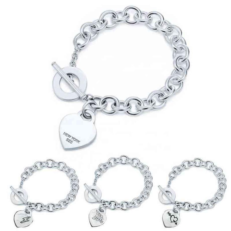 New Heart-shaped Bracelet S925 Sterling Silver 11 Womens Bracelet Tf Style Buckle Pendant Rose Bright MOVE BRACELET G220510244K