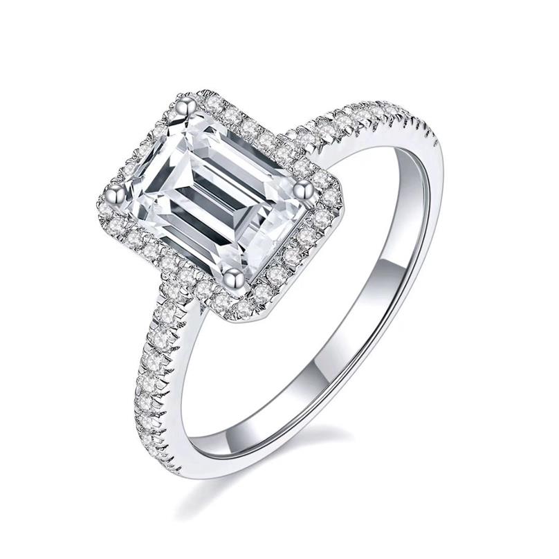 Halo Emerald Cut Moissanite Vrouwen Verlovingsring Trendy Fashion Style Moissanites Stone Ring2344