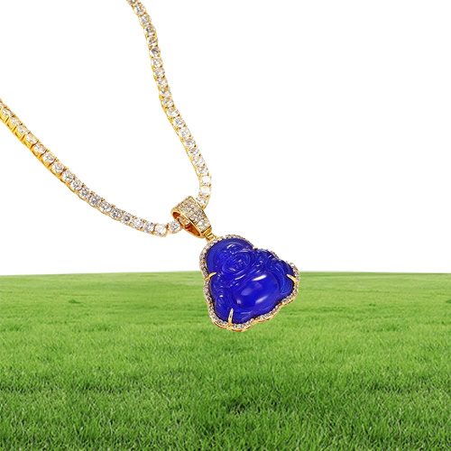 Gucy Blue Buddha Pendant med Baguette AAA Cubic Zircon Hiphop Halsband Tennis Chain Hip Hop Punk smycken CX200721243Y6933593