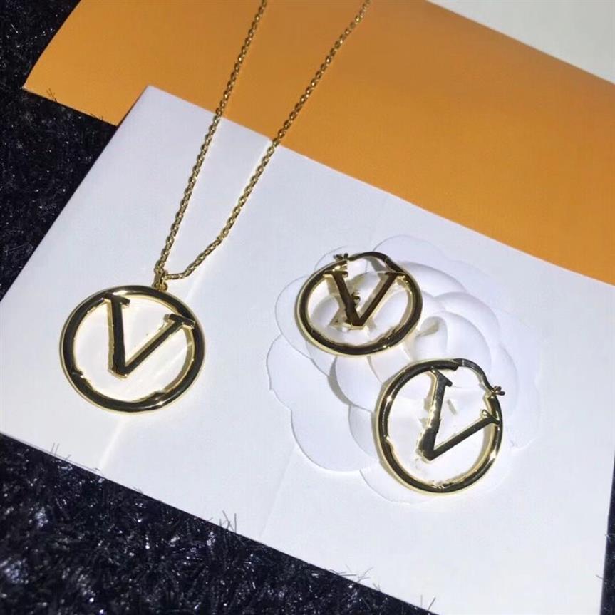 Fashion 18K Letter L choker Necklace Jewelry Pendant and Earrings Crystal Artificial Necklace Women's Party Wedding Gift274R