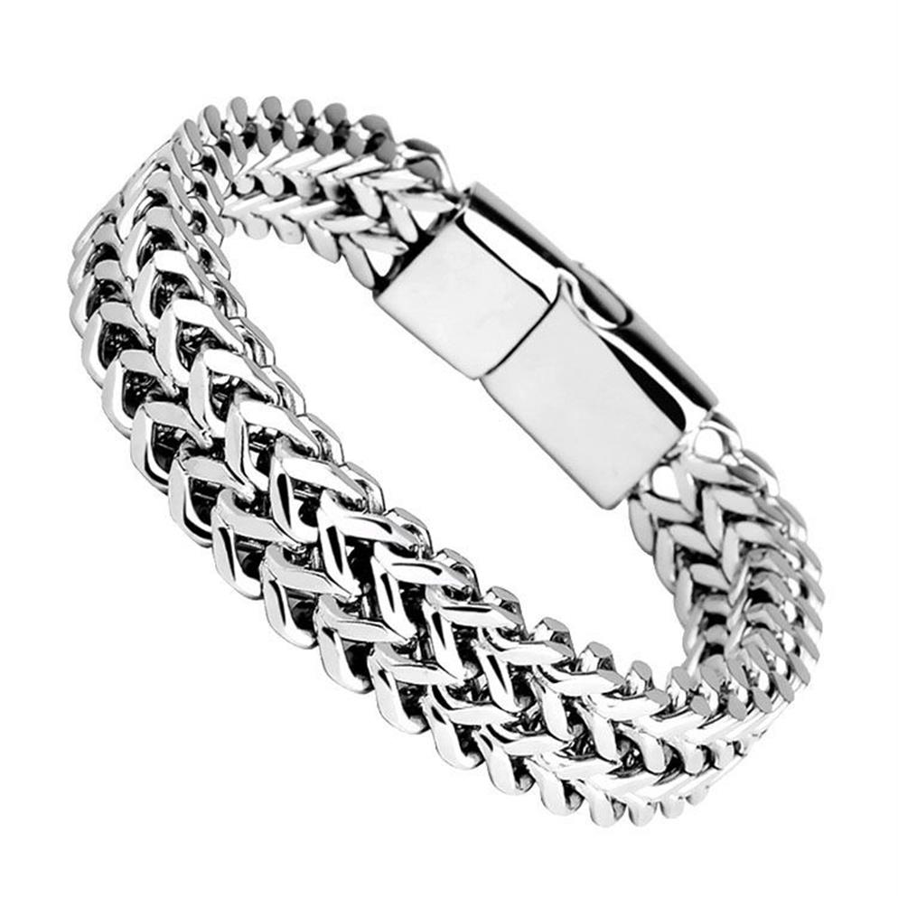 Heren roestvrijstalen gevlochten dubbele rij voor- en achterkant kielmagneetsluiting armband titanium staal Jewelry278k