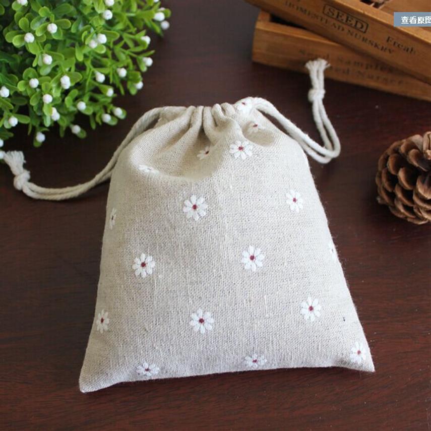 White Daisy Linen Gift Bags 9x12cm 10x15cm 13x17cm pack of 50 Party Candy Favor Bag Holders Makeup Jewelry Drawstring Pouch338d