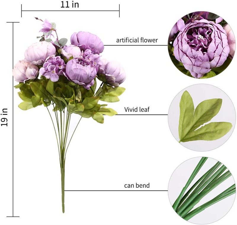 19 дюймов 13 пучков шелковых искусственных пионов, цветы из искусственного пиона, букет для вазы, цветочные композиции, свадебное украшение для дома, стола