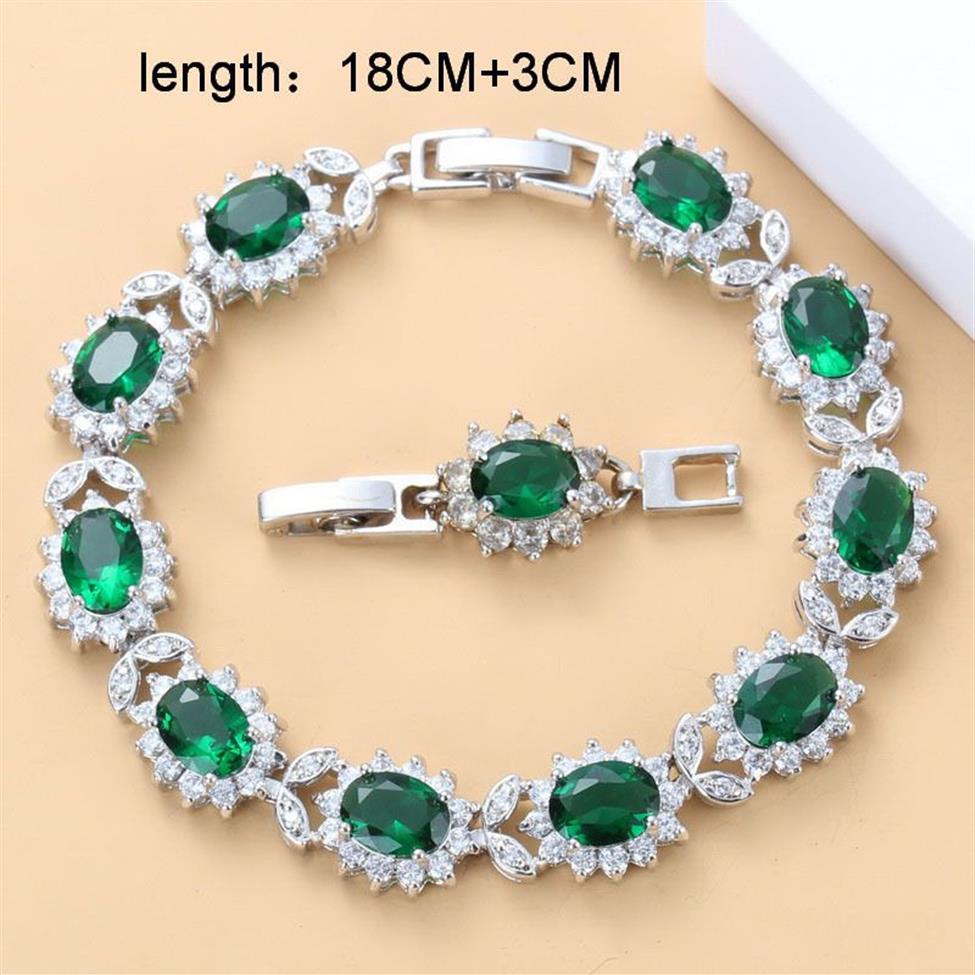 Lujosos conjuntos de joyas de plata nupcial de Dubai 925, pendientes de girasol de circón cúbico verde, collar, pulsera y conjuntos de anillos 220210280P