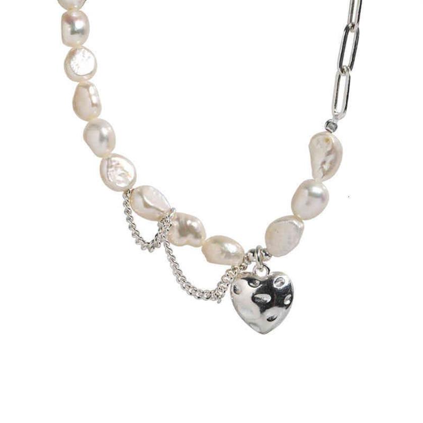 Ожерелье Foxanry из стерлингового серебра 925 пробы для женщин, модная элегантная асимметричная цепочка с жемчугом, гладкое сердце любви, ювелирные изделия для невесты, подарки293S