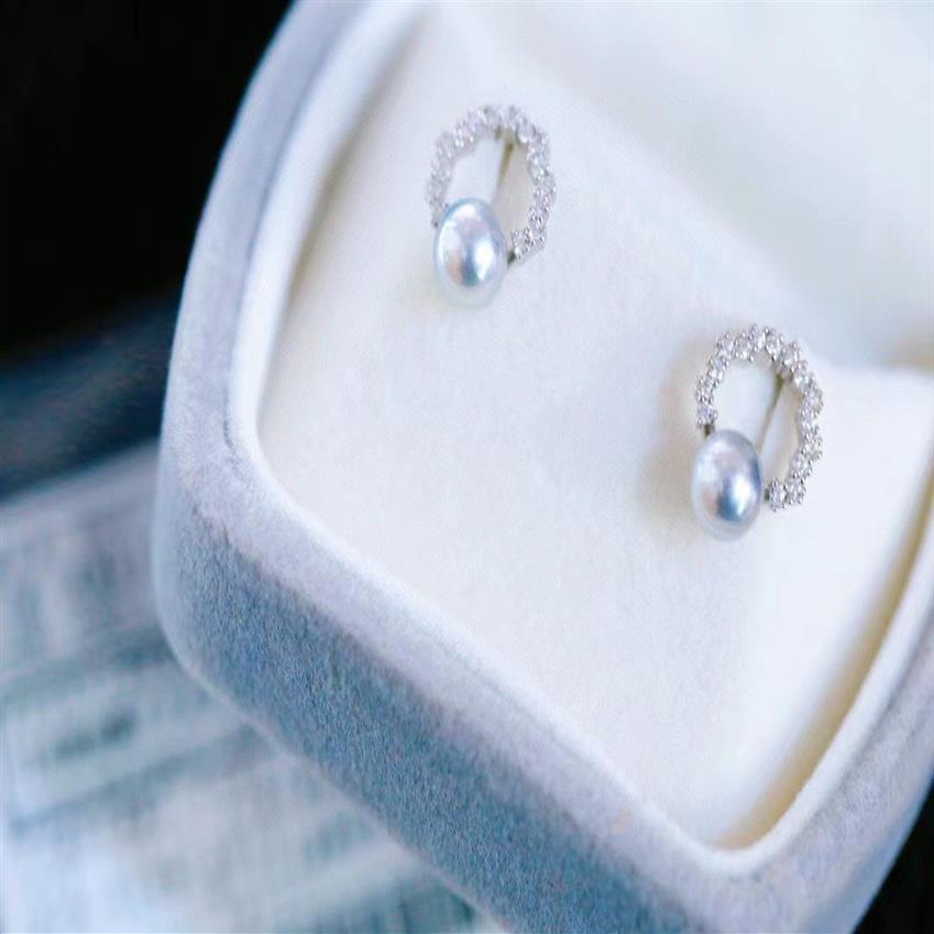 22091806 Diamondbox - Pearl Jewelry Earrings Ear Studs Sterling 925 Silver Circle Akoya 5-6 mm Classic Round Rhinestone Zircronia 289C